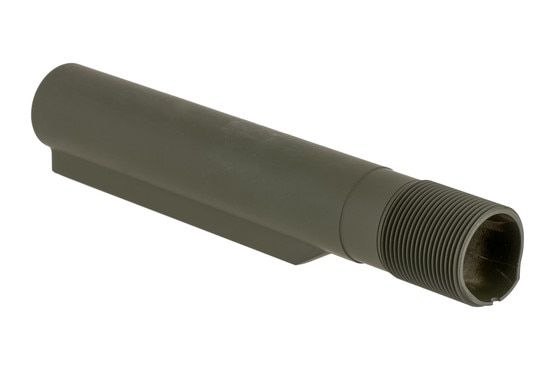 Timber Creek Outdoors MIL-SPEC buffer tube with OD Green Cerakote finish features an extended lip to reduce carrier tilt.
